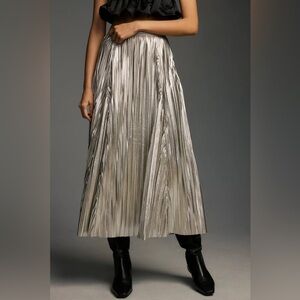 Anthropologie Gigi Pleated Metallic Skirt